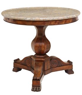 FRENCH LOUIS PHILIPPE MARBLE-TOP MAHOGANY GUERIDON