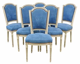 (6) FRENCH LOUIS XVI STYLE UPHOLSTERED SIDE CHAIRS