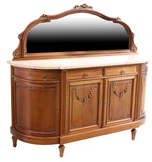 FRENCH MIRRORED MARBLE-TOP SIDEBOARD