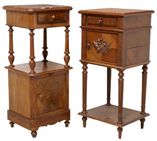 (2) FRENCH MARBLE-TOP BEDSIDE CABINETS