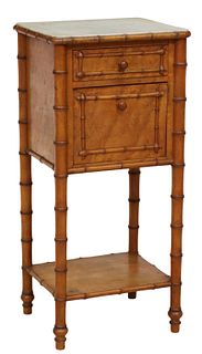 FRENCH FAUX BAMBOO MARBLE-TOP NIGHTSTAND