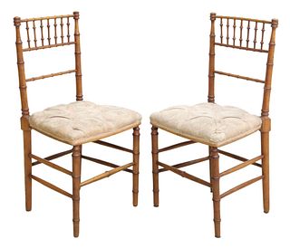(2) FRENCH RUSTIC FAUX BAMBOO SIDE CHAIRS