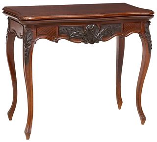 FRENCH LOUIS XV STYLE WALNUT FOLDING CARD TABLE