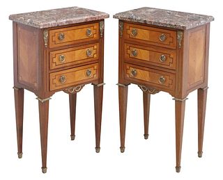 (2) NEOCLASSICAL STYLE MARBLE-TOP NIGHTSTANDS