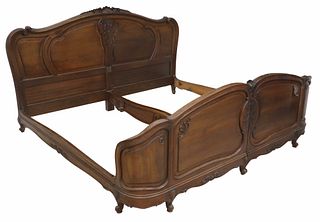 FRENCH LOUIS XV STYLE FOLIATE CARVED WALNUT BED