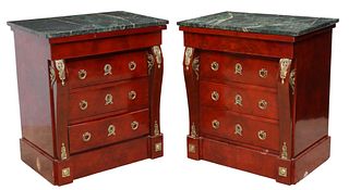 (2) EMPIRE STYLE MARBLE-TOP NIGHTSTANDS