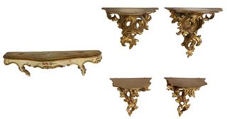 5) LOUIS XV STYLE GILTWOOD & PAINTED WALL BRACKETS