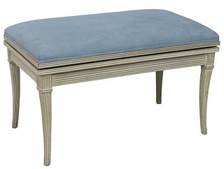 FRENCH UPHOLSTERED PAINTED WOOD BENCH