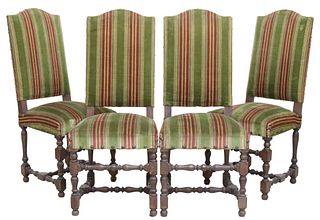 (4) FRENCH LOUIS XIII STYLE UPHOLSTERED OAK CHAIRS