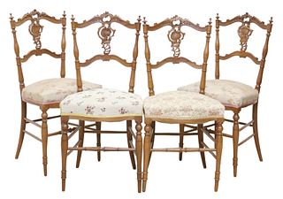 (4) FRENCH LOUIS XV STYLE WALNUT SIDE CHAIRS