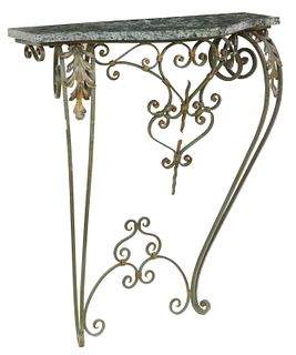 FRENCH MARBLE-TOP PAINTED IRON WALL BRACKET