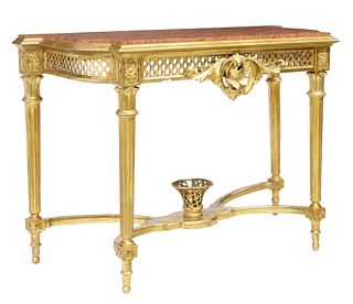 LOUIS XVI STYLE MARBLE-TOP GILT CONSOLE TABLE