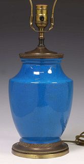 CHINESE BLUE GLAZED PORCELAIN VASE 1-LT TABLE LAMP