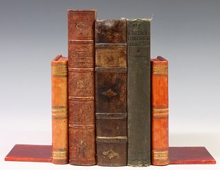 (3) ITALIAN LEATHER BOOK ENDS & BOOK-FORM BOXES