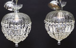 (2) EMPIRE STYLE DOMED CRYSTAL 1-LIGHT CHANDELIERS