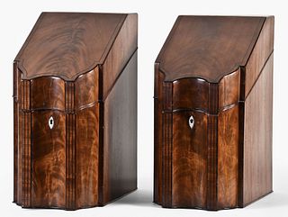 A pair of early 19th century English mahogany knife boxes