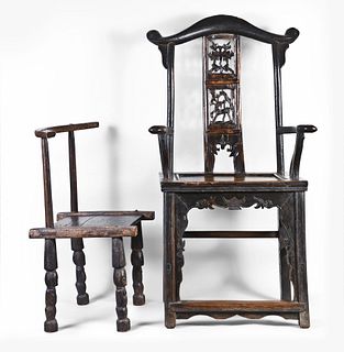 A lot of two chairs of Chinese and African origin
