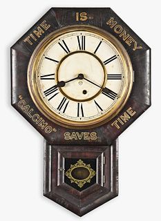 Ansonia Clock Co., "10 inch drop octagon", advertising wall clock,