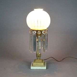 Antique Brass, Crystal & Marble Solar Astral Lamp with Shade, circa 1830