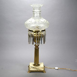 Antique Brass, Crystal & Marble Solar Astral Lamp with Shade, circa 1830