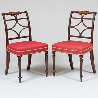 Fine Pair of Federal Carved Mahogany and Inlaid Satin Birch Side Chairs, Attributed to John and Thomas Seymour, Boston, Massachusetts