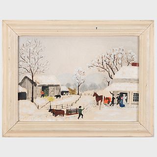 Attributed to Grandma Moses (1860-1961): Home for Thanksgiving