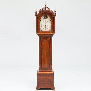 Federal Inlaid Mahogany and Fruitwood Long Case Clock, New England