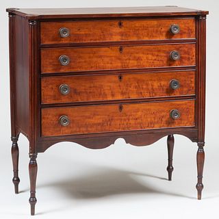 Late Federal Mahogany and Maple Tall Chest of Drawers                            