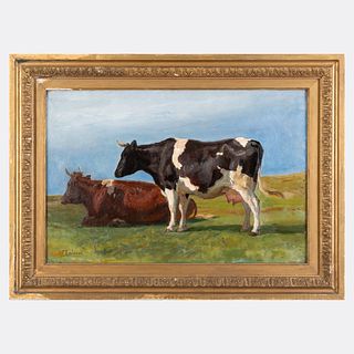Attributed to Thomas Harris Robinson (1844-1888): Cows at Pasture, Cranston, R.I.
