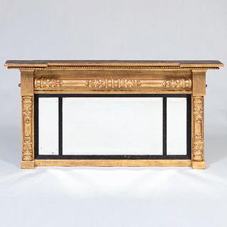 Classical Ebonized and Carved Giltwood Overmantel Mirror 