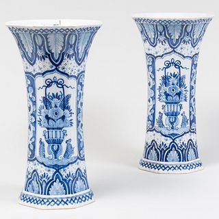 Pair of Blue and White Delft Ribbed Vases