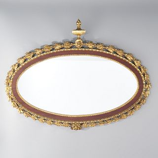 Antique French Empire Mahogany & Parcel Gilt Oval Wall Mirror Circa 1900