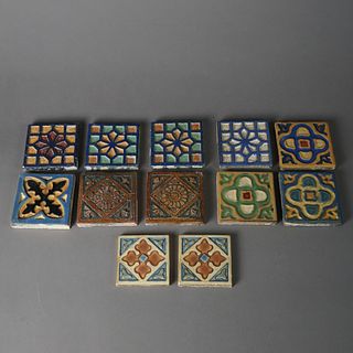 12 Antique Arts & Crafts Art Pottery Wheatley & Flint Faience Wall Tiles c1910