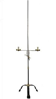 VERY RARE QUEEN ANNE BRASS & WROUGHT IRON CANDLESTAND