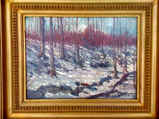 Edward Redfield, Impressionist Winter Scene, Oil on Board, signed LR