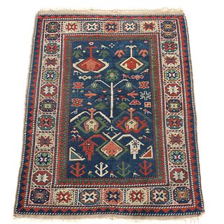 Caucasian Kazak Oriental Wool Rug with Birds & Animals 20th C, 60"L x 41.5"W