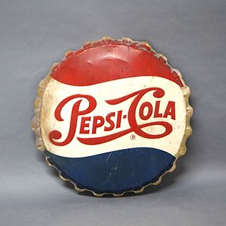 Pepsi-Cola Metal Bottle Cap Advertising Sign