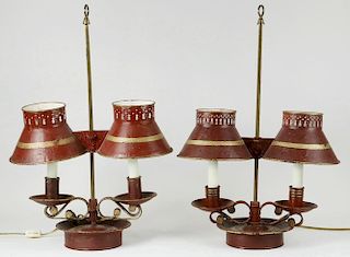 PAIR OF FRENCH PAINTED CANDLE LAMPS