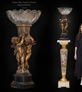 A Large 19th Century French Bronze Crystal Figural Centerpiece