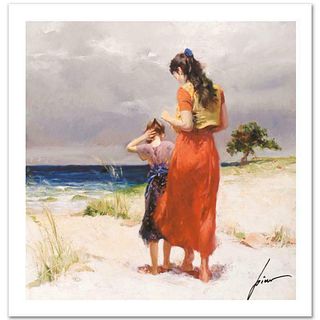 Pino (1939-2010) "Beach Walk" Limited Edition Giclee. Numbered and Hand Signed; Certificate of Authenticity.