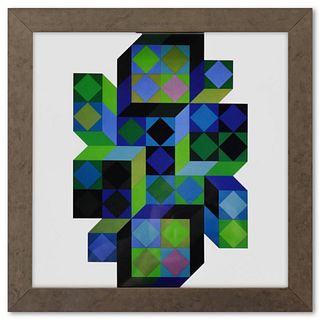 Victor Vasarely (1908-1997), "Tridim - B de la sÃ©rie Hommage A L'Hexagone" Framed 1971 Heliogravure Print with Letter of Authenticity