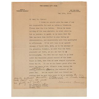 Theodore Roosevelt WWI-Dated Letter on Navy Growth During His Presidency
