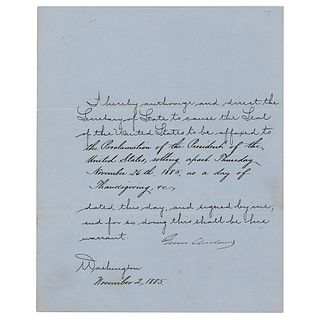 Grover Cleveland Document Signed as President (1885) - Thanksgiving Proclamation