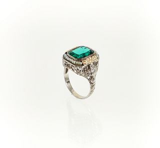 14K Green Spinel Pearl Ring