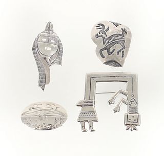 4 Native American Silver Pins