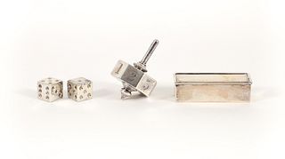 Sterling Silver Gaming Pieces Inc. Dice, Teetotum, Case  