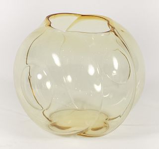George Sakier For Fostoria Pale Yellow Fishbowl Vase 