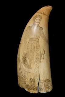 SCRIMSHAW WHALE'S TOOTH