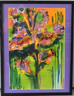 Ann Hopkin signed vivid floral watercolor