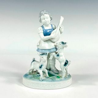 Gerold Porzellan Figurine, Mandolin Girl with Two Kids